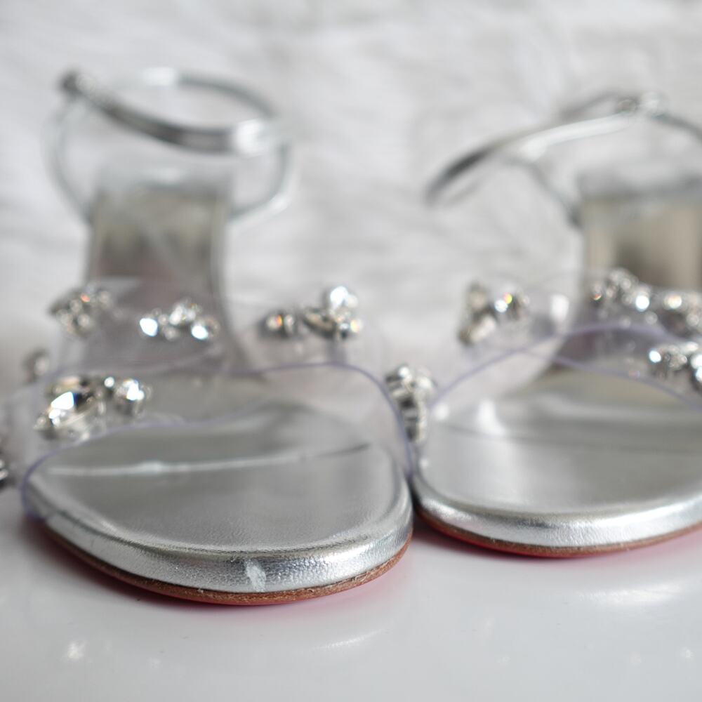 Christian Louboutin Degrasandal Queen 100 Silver Leather PVC Crystal Pumps 40 - Picture 4 of 16